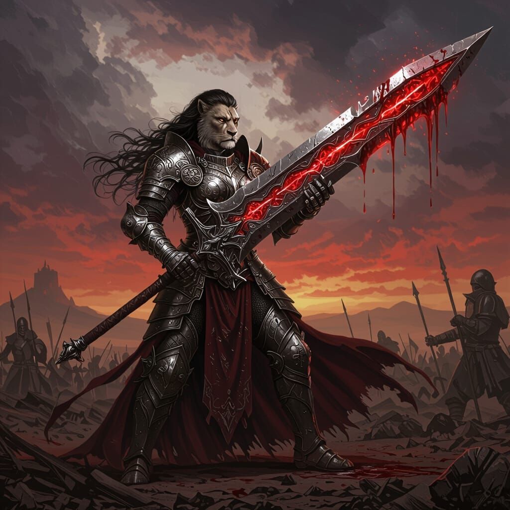 Lion Folk Warrior Wields Crimson Reaver Greatsword