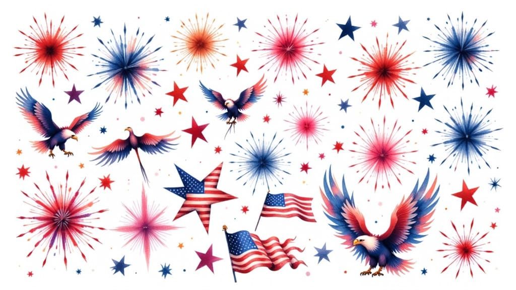 Patriotic Tattoo Sheet in Watercolor Style