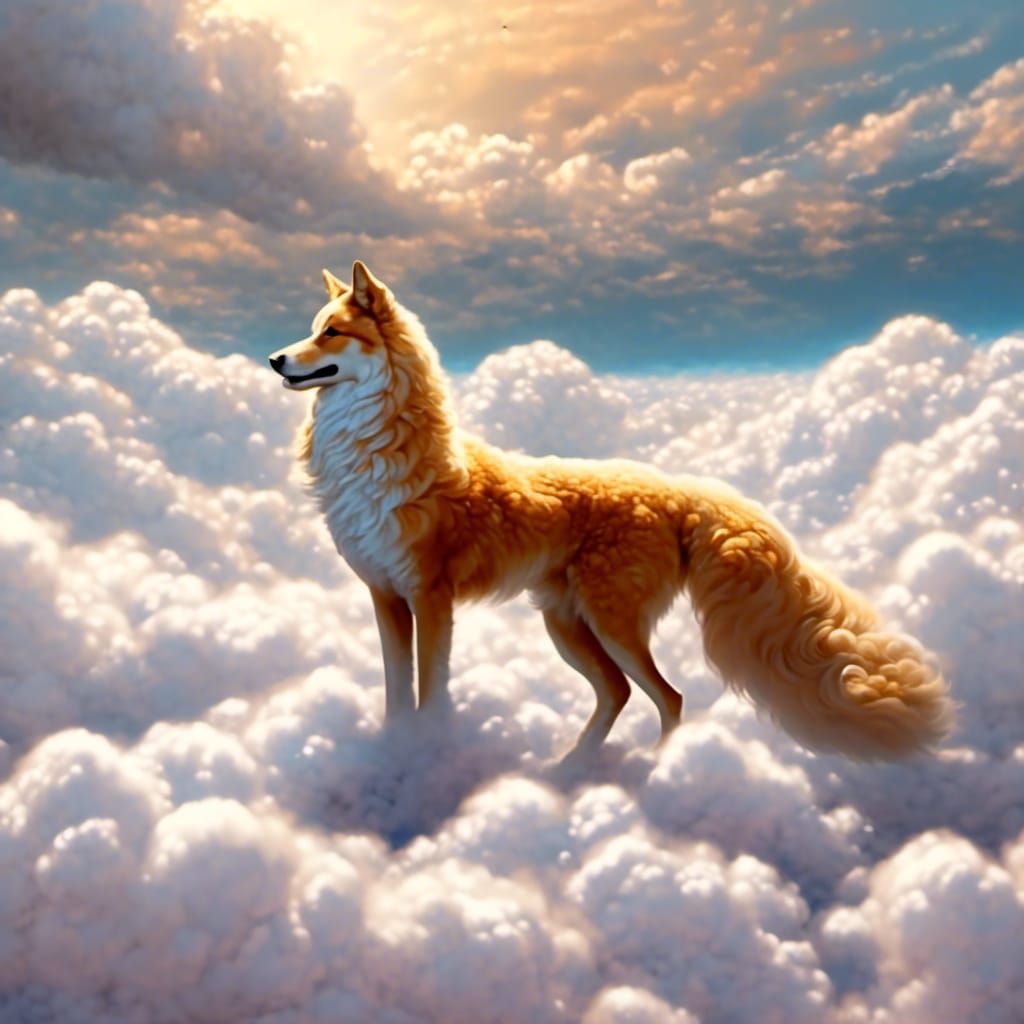 Fantasy Landscape with Floating Clouds: Digital Illustration