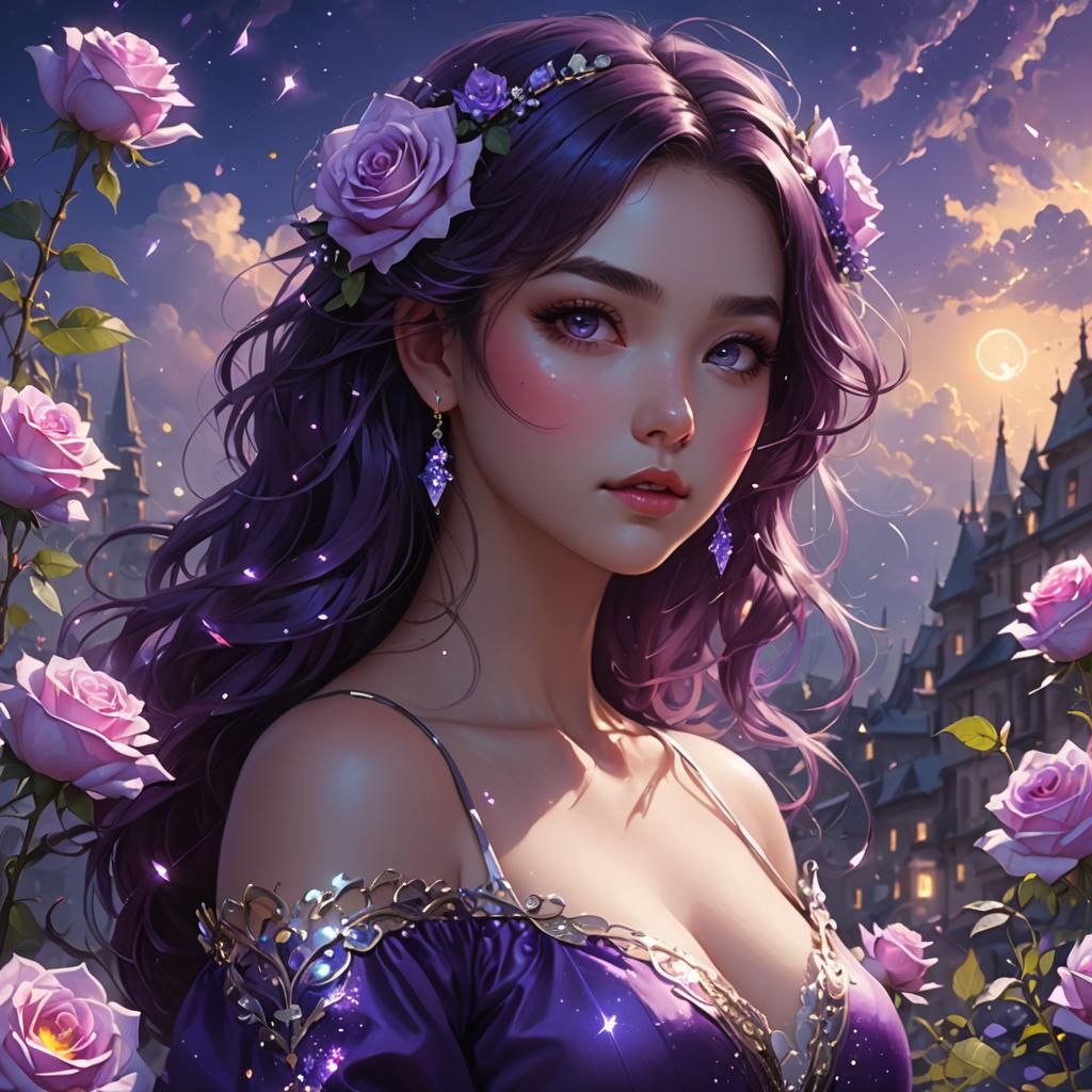 Cute Curvy Girl Digital Illustration with Roses