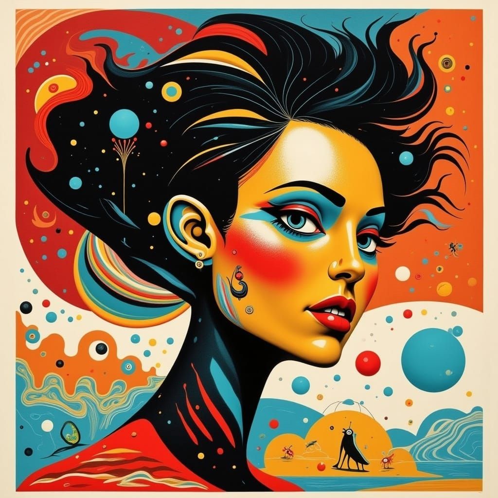 Futuristic Pop Art Portrait in Bauhaus Style with Triadic Co...