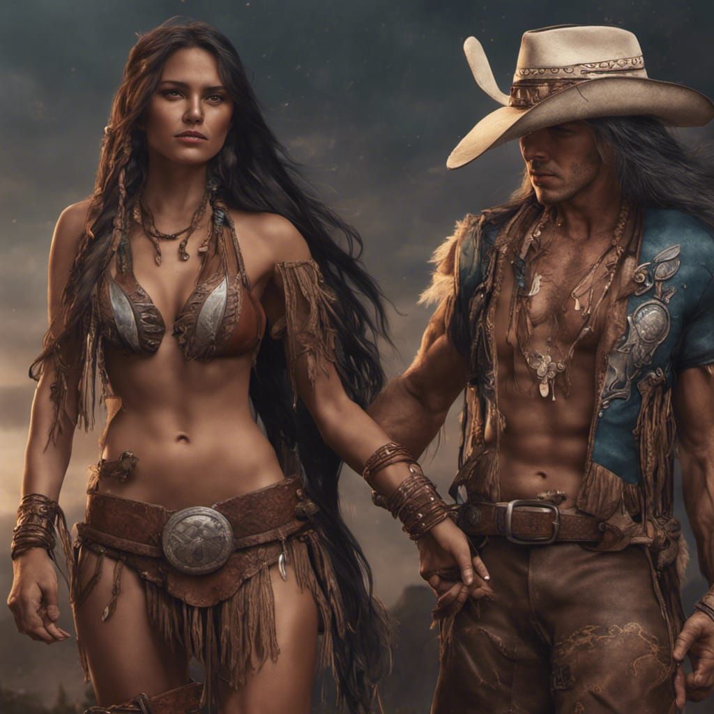 Native American Woman and Cowboy in Fantasy Art