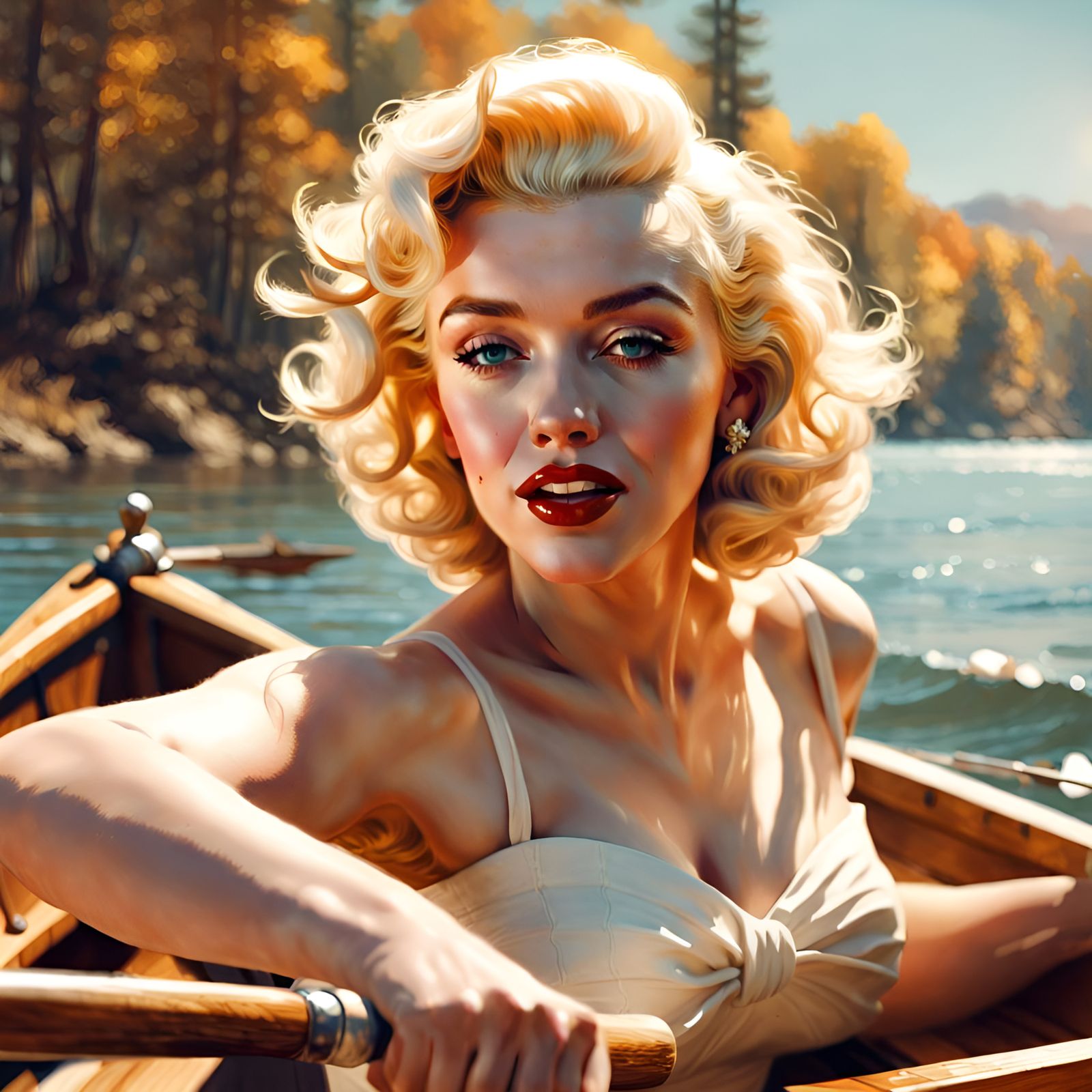 Marilyn Monroe as Pin-Up Rowing Boat Portrait