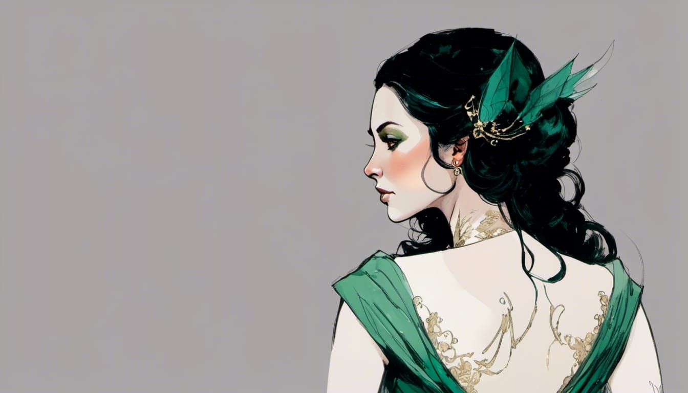 Female Comic Book Character in Turquoise and Gold