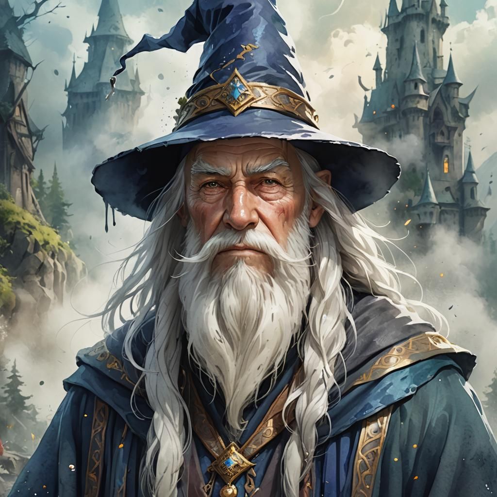 Fantasy Wizard Concept Art as Digital Watercolor