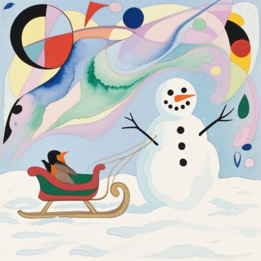 Dreamlike Snowman Portrait in Muted Pastels