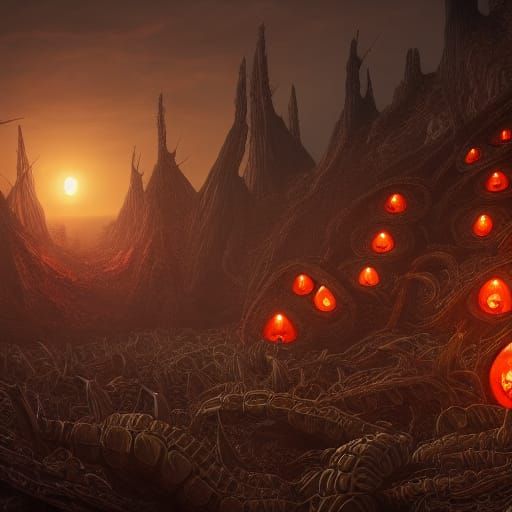 Skeleton Harvests Opium Pods: Detailed Matte Painting