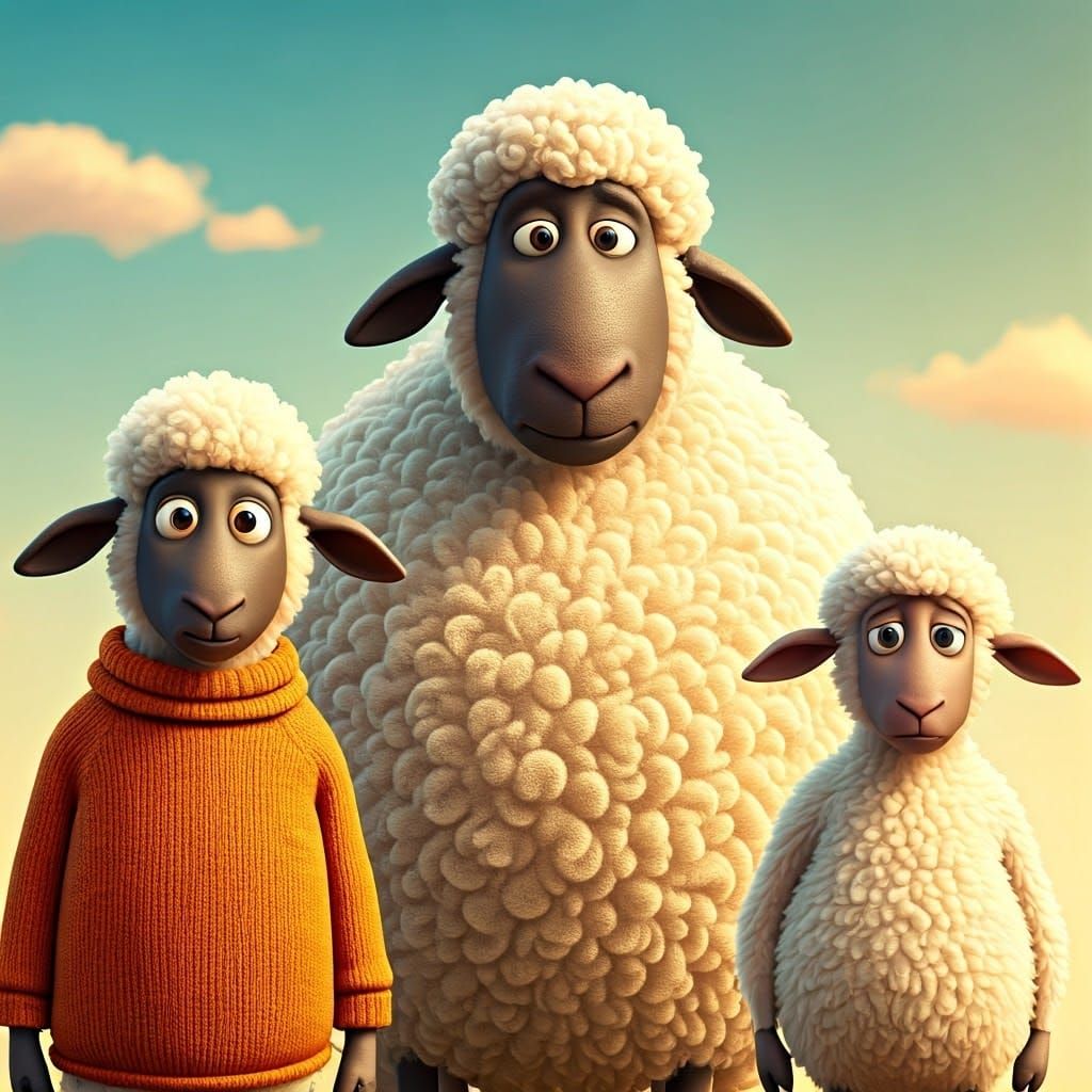 Comical Sheep in Sunny Landscape, Painterly Style