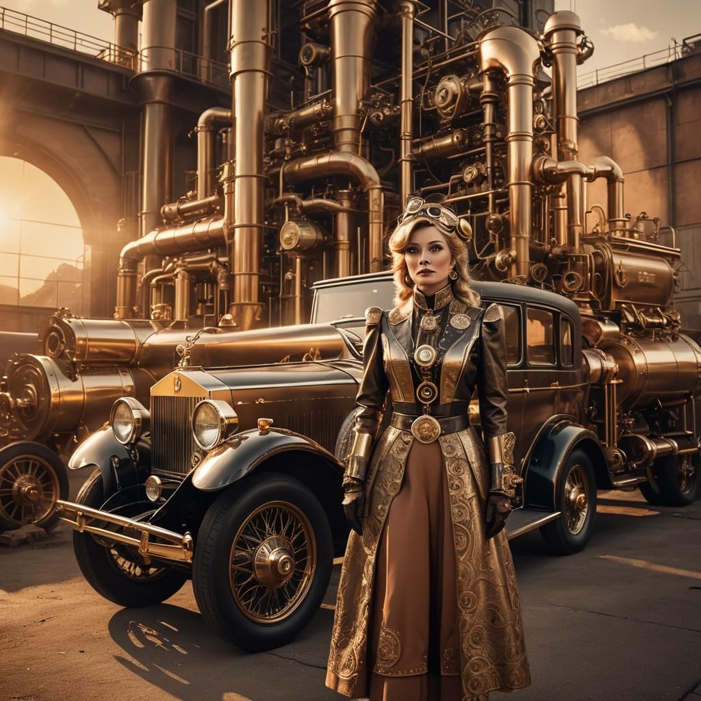 Steampunk Lady Penelope with Rolls Royce Engine