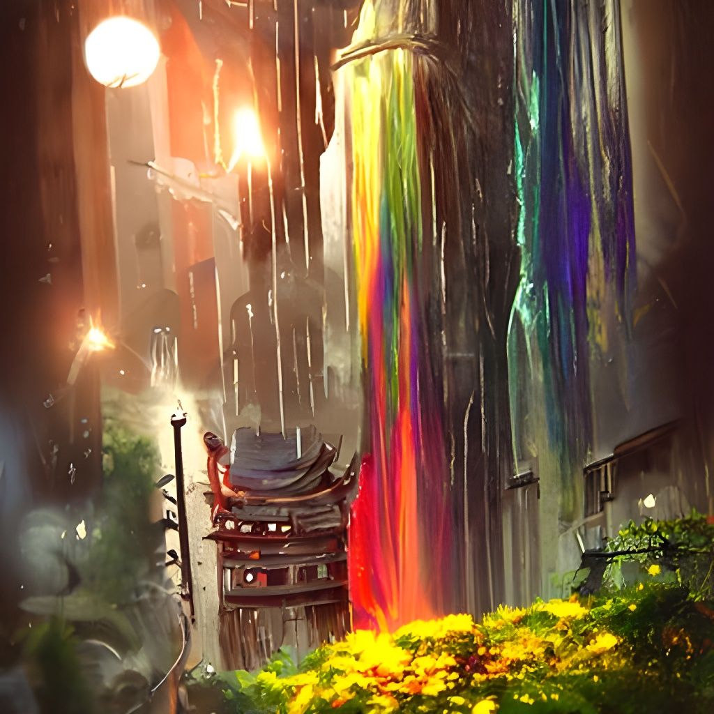 Steampunk Rainbow City in Sci-Fi Feudal Japan