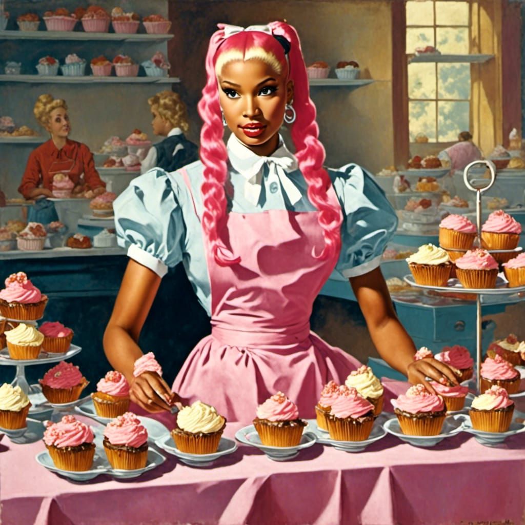 Nicki Minaj at 1950s Bake Sale, Oil Painting