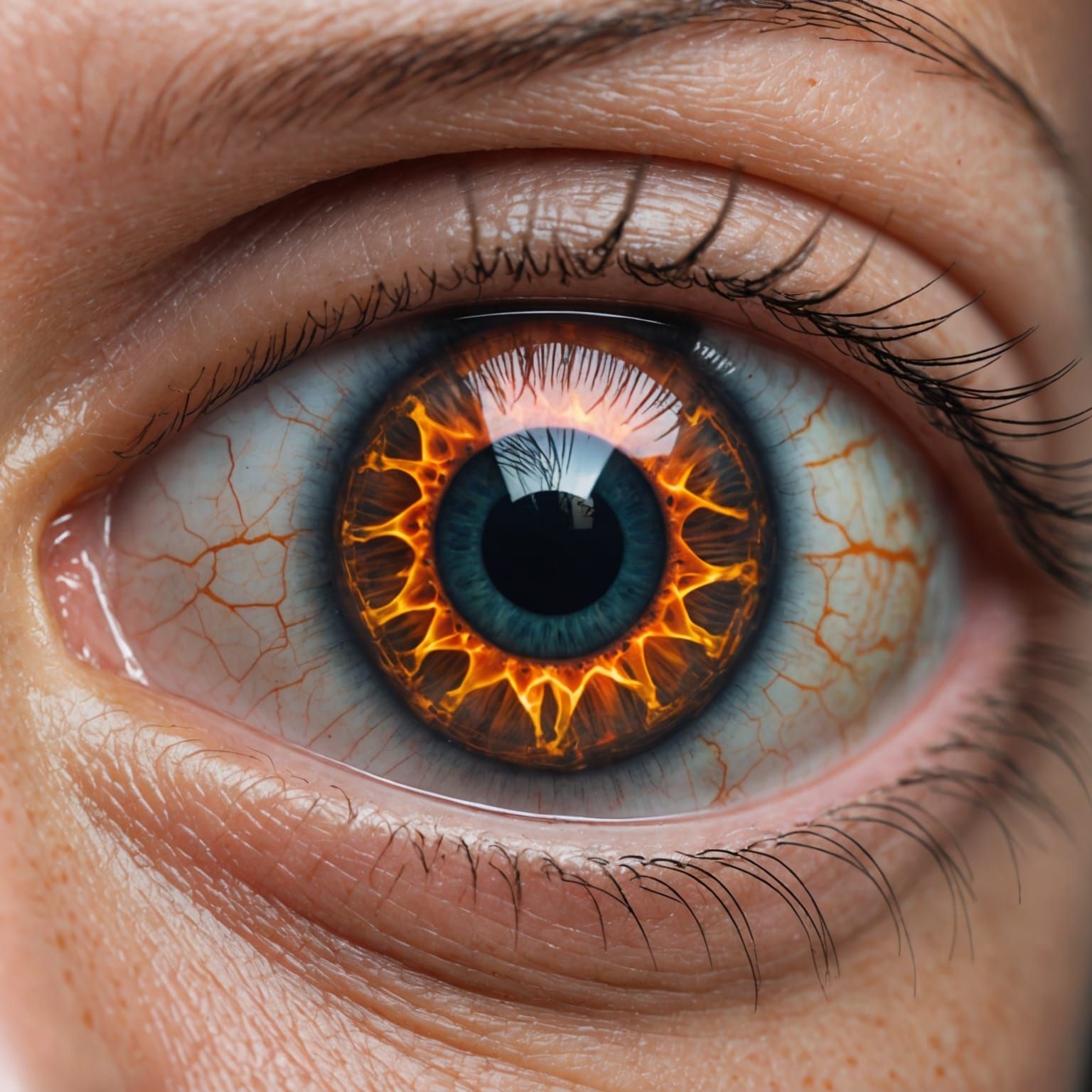 Macro Eyeball Reflecting Fire