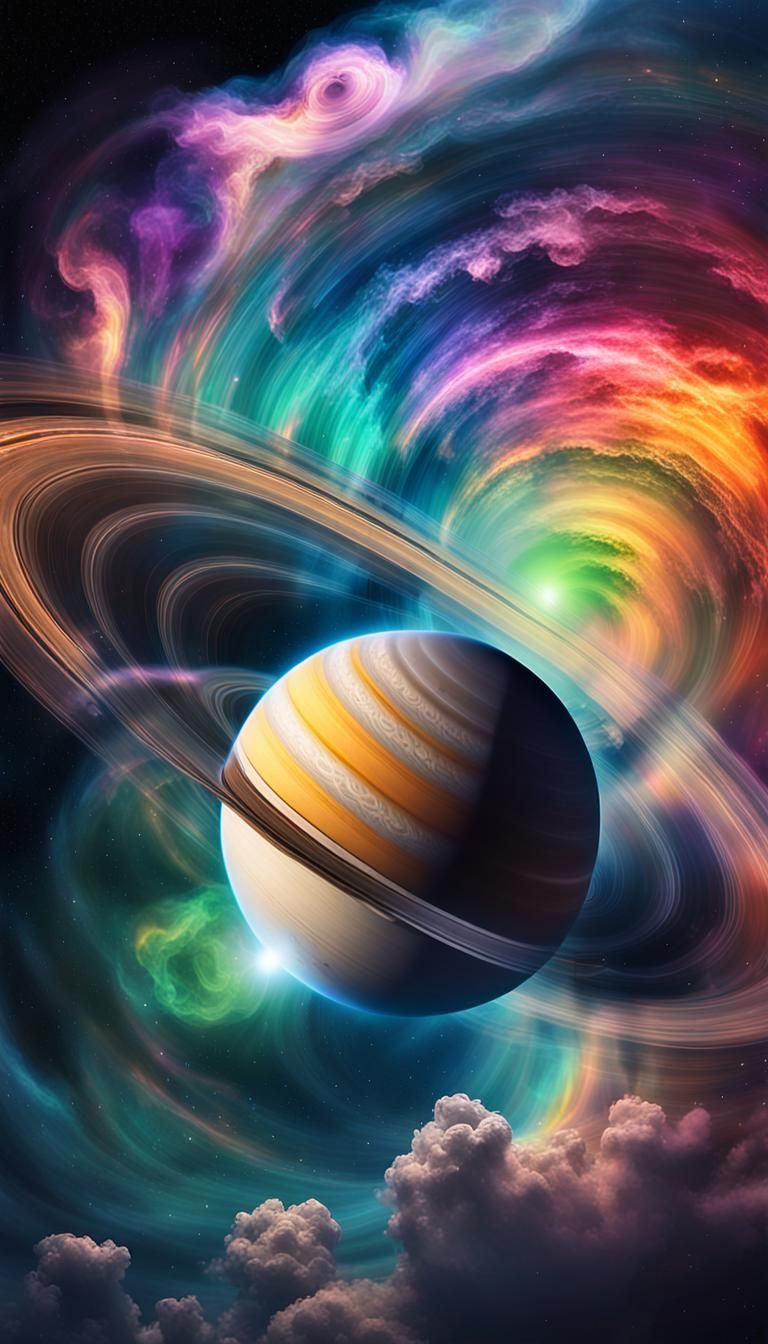 Colorful Ringed Planet in Dreamlike Cosmic Art