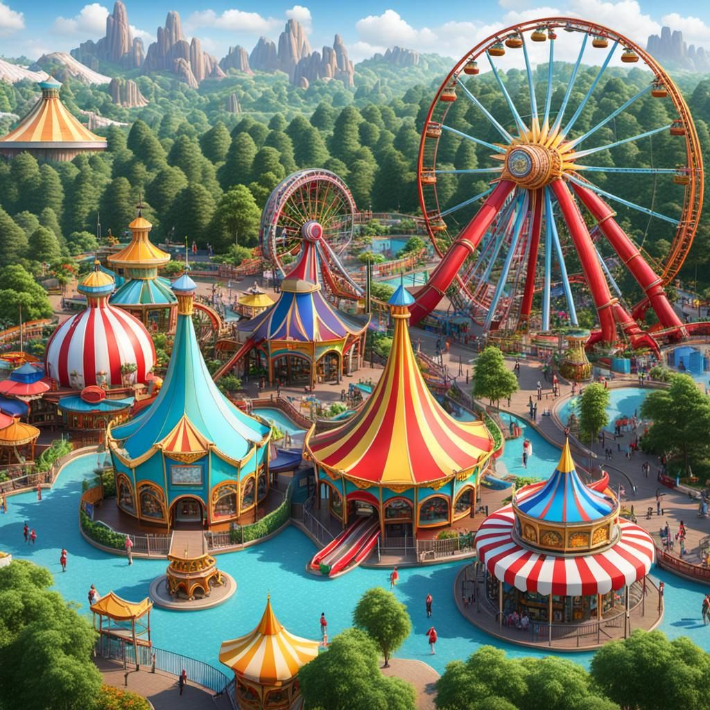Vibrant Amusement Park in Hyperrealistic 8k Detail