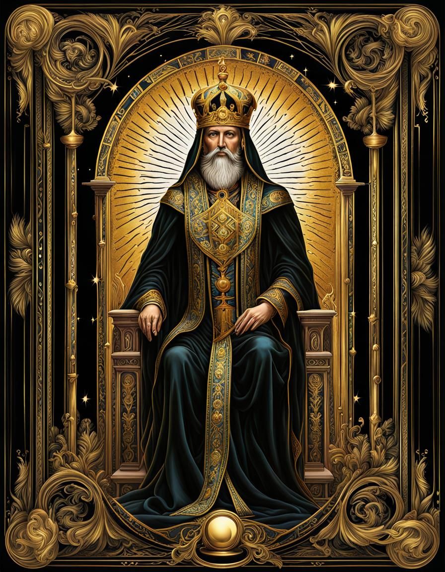 Elegant Hierophant Tarot Card in Black and Gold