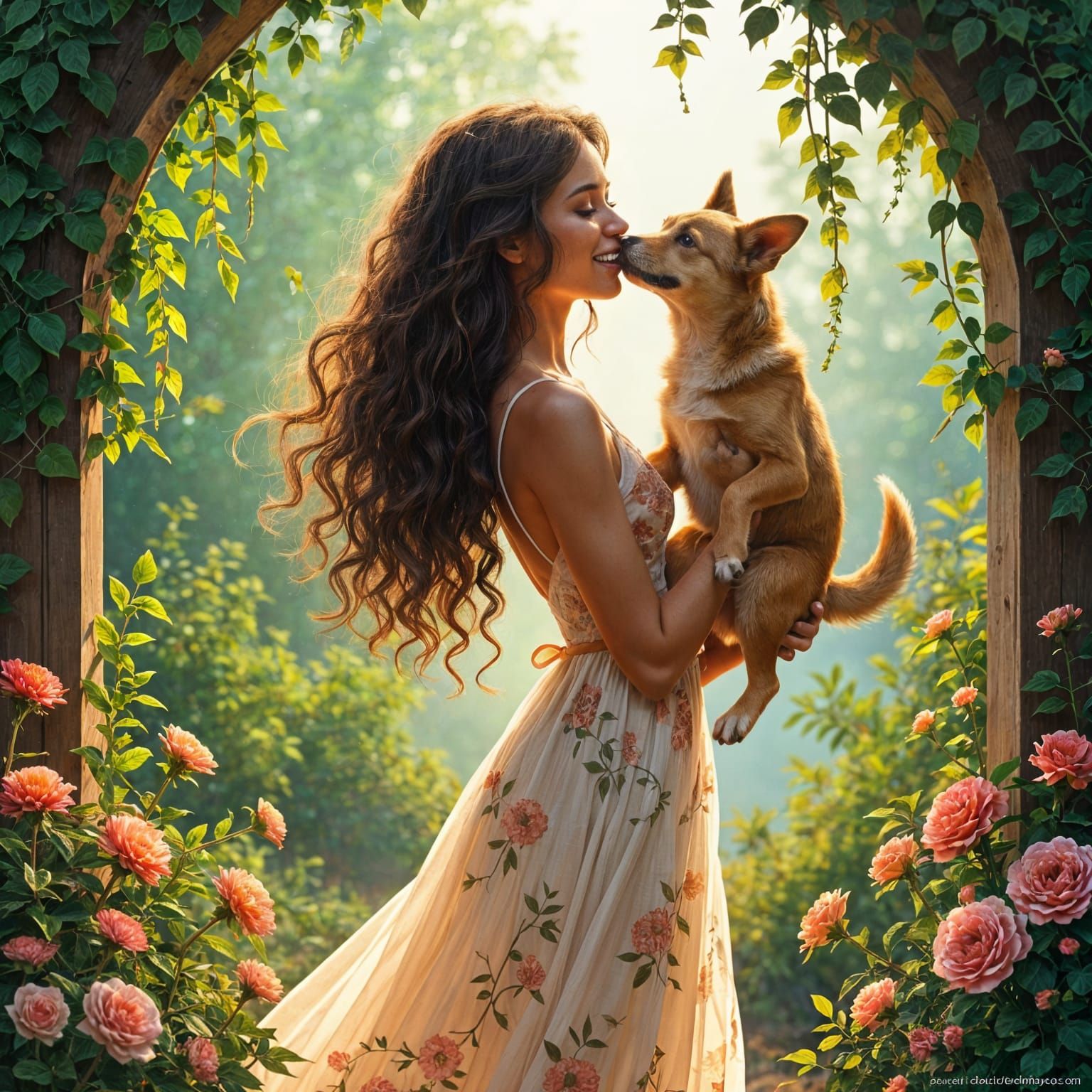 Woman and Dog: A Colorful Kiss