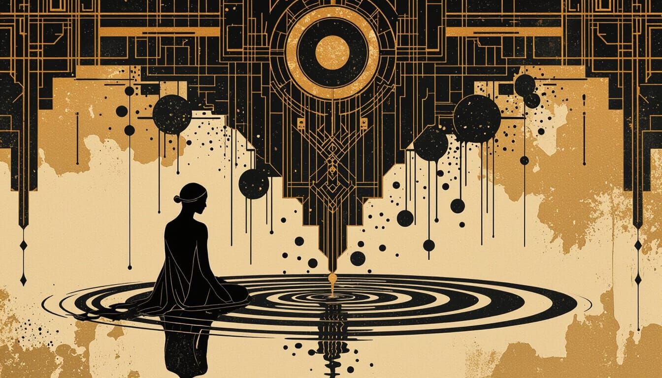 Art Deco Song of Ancient Echoes in Sepia Tones