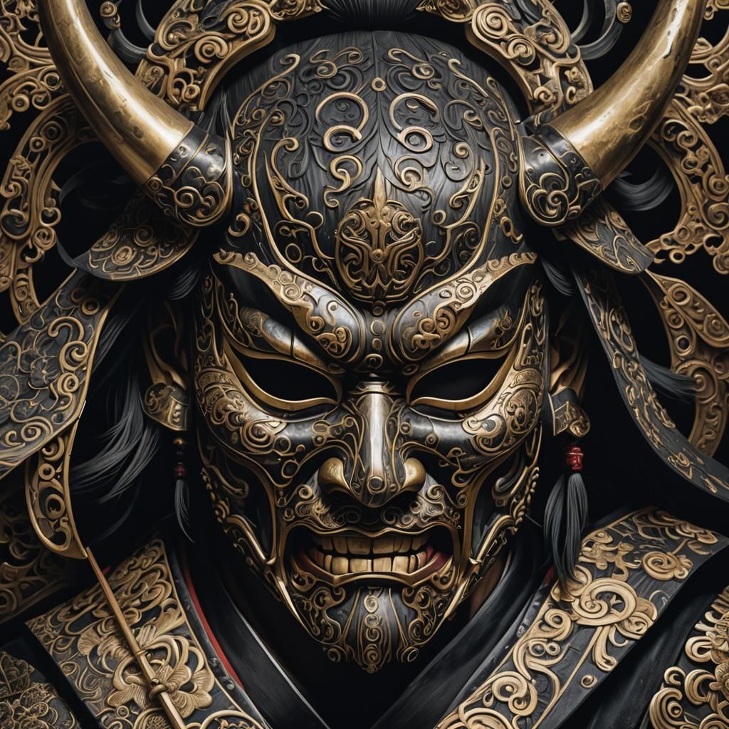 Broken Samurai Mask: Intricate Back Design in Fantasy Art