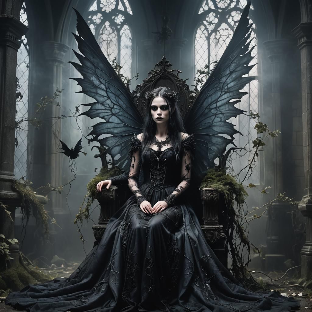 Wicked Fairy on Throne in Gothic Dark Art
