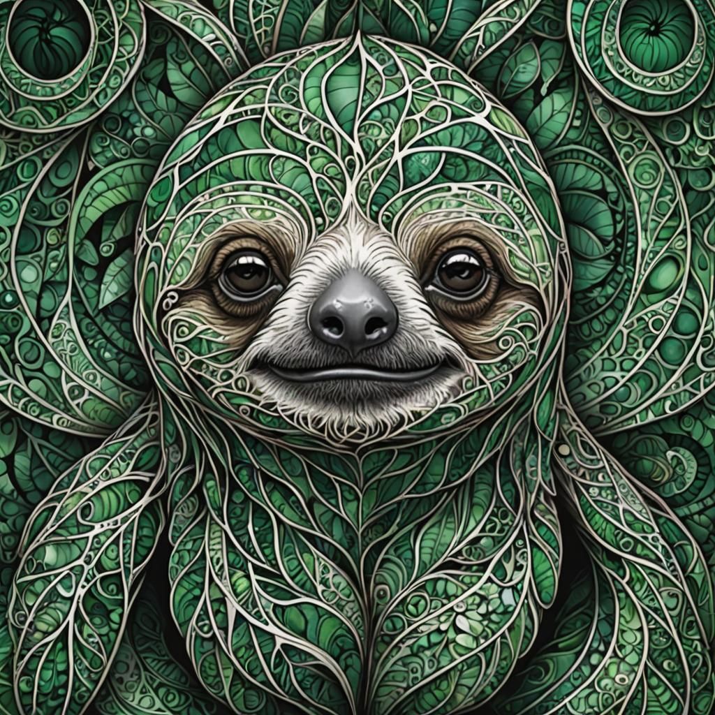 Emerald Fractal Zentangle Sloth Image