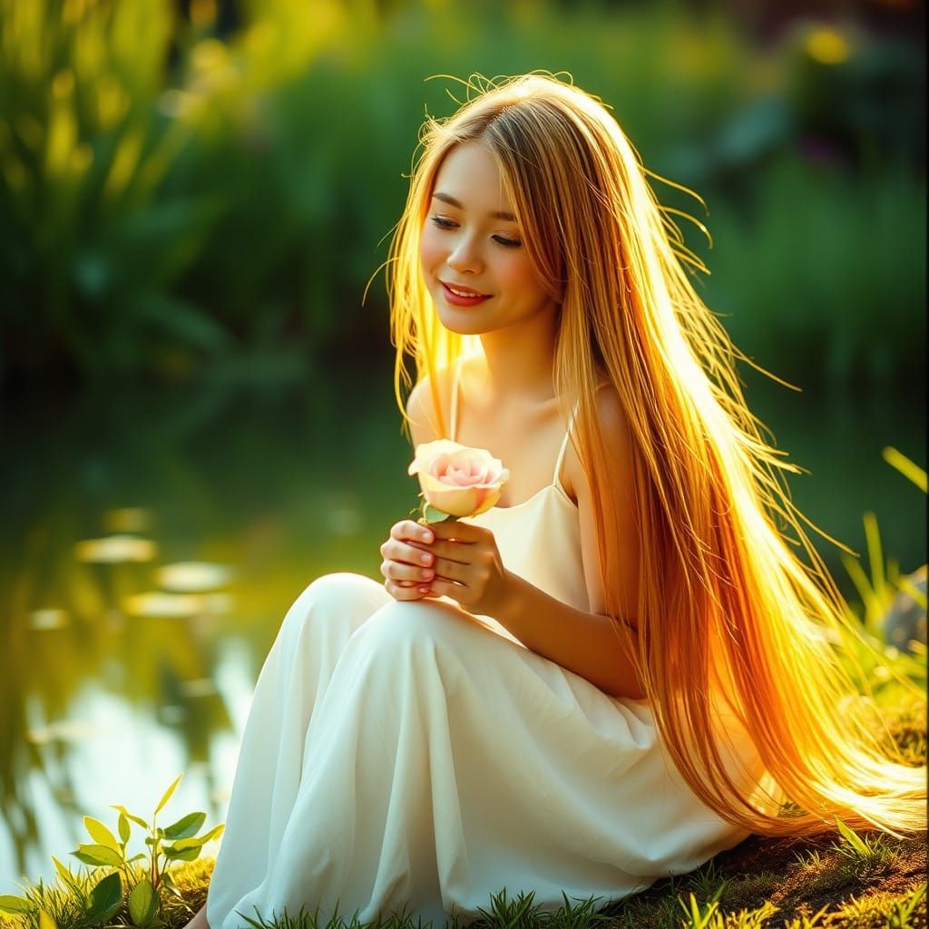 Ethereal Beauty Beside a Serene Pond