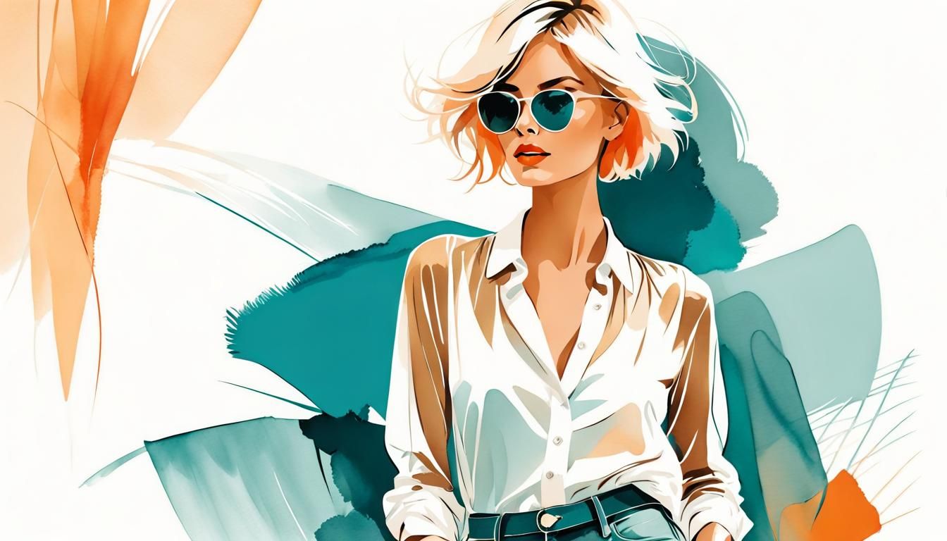 Minimalist Fashion Sketch of Blonde Model in Watercolor