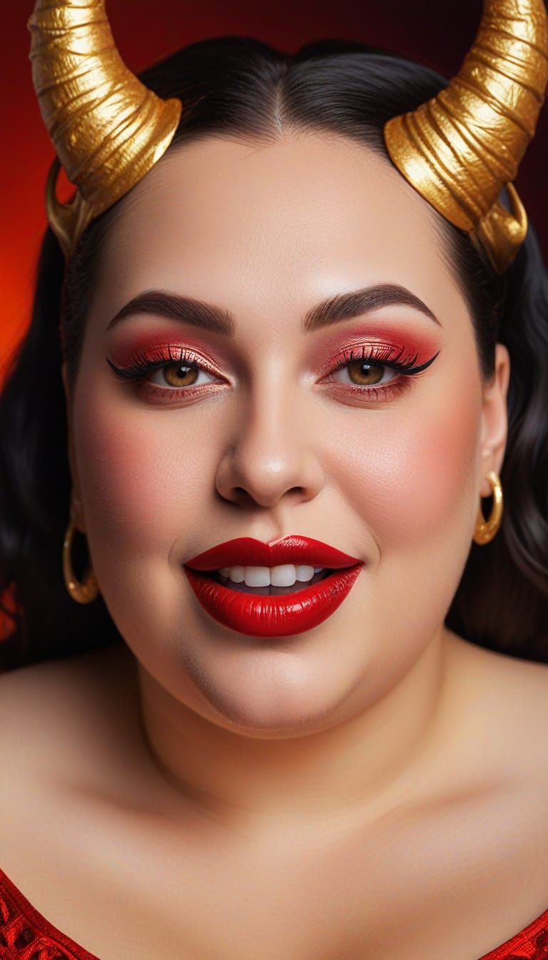 Surreal Devil Woman Portrait in Vibrant Digital Art