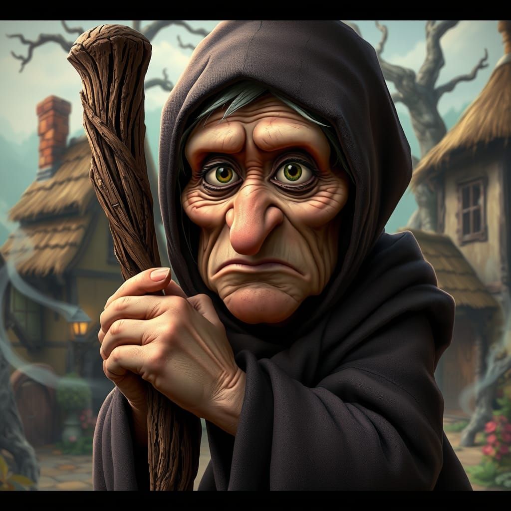 Hag Portrait in Whimsical Fantasy Village