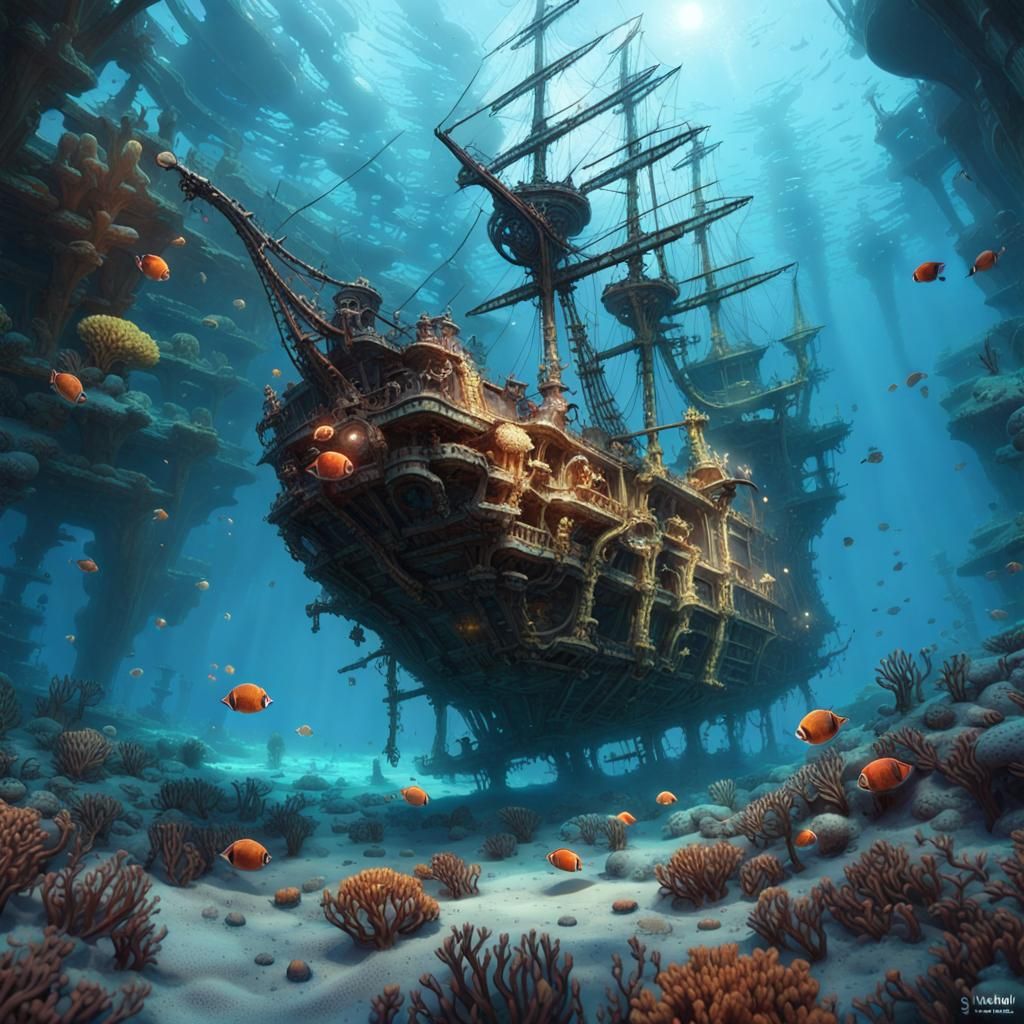 Sunken Galleon on Coral Reef, Extraterrestrial Environment