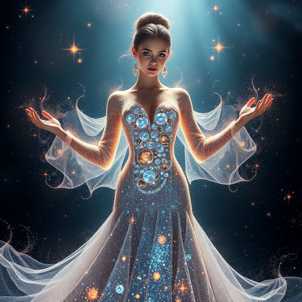 Woman in Stardust Dress: Fantasy Concept Art