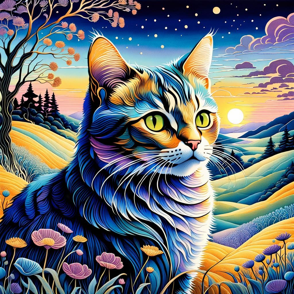 Enchanting Cat Illustration in Beatrix Potter Style