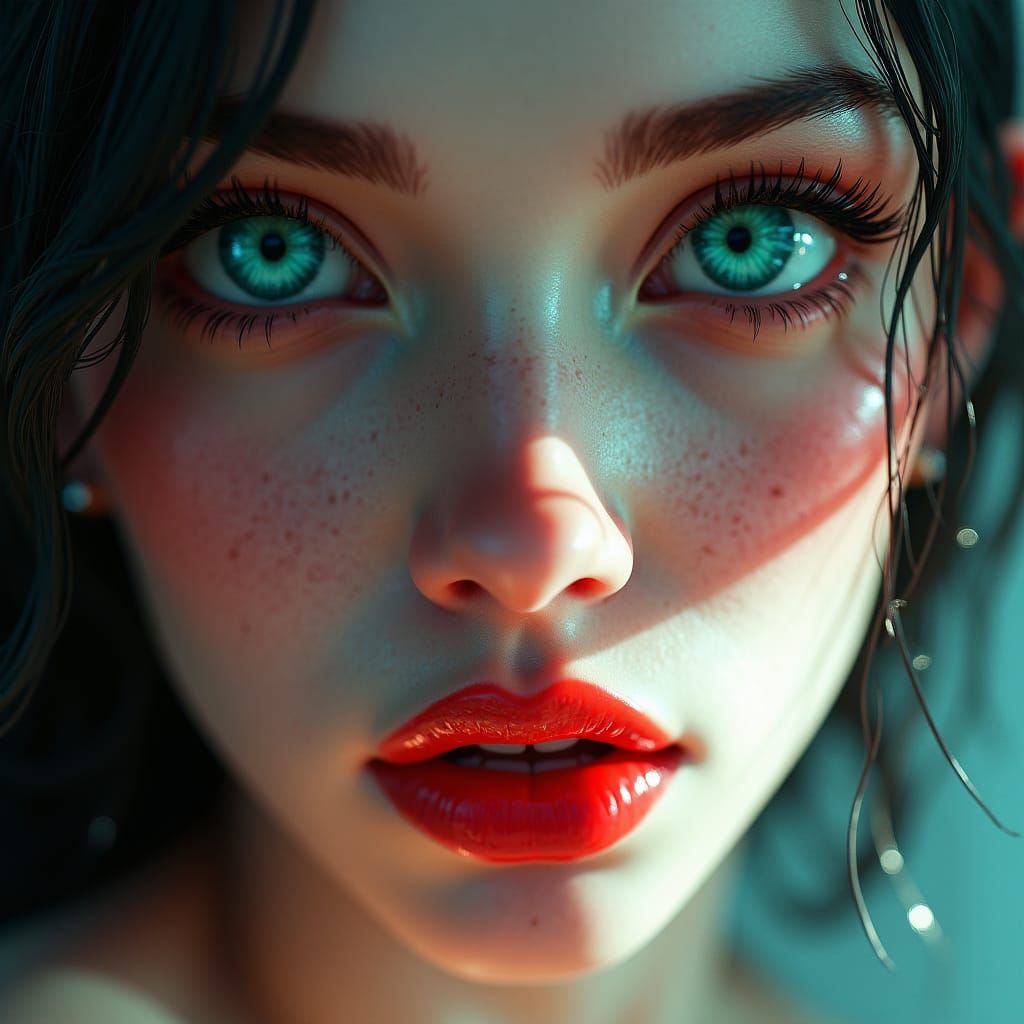 Portrait of a Woman with Turquoise Eyes, Detailed Digital Ar...