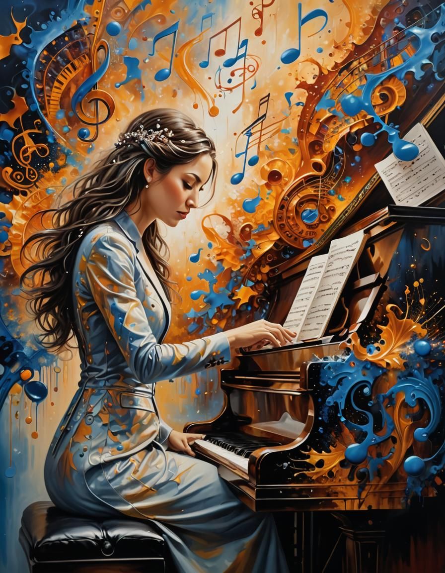 Pianist Plays Music as Splashing Paint, Surreal Oil