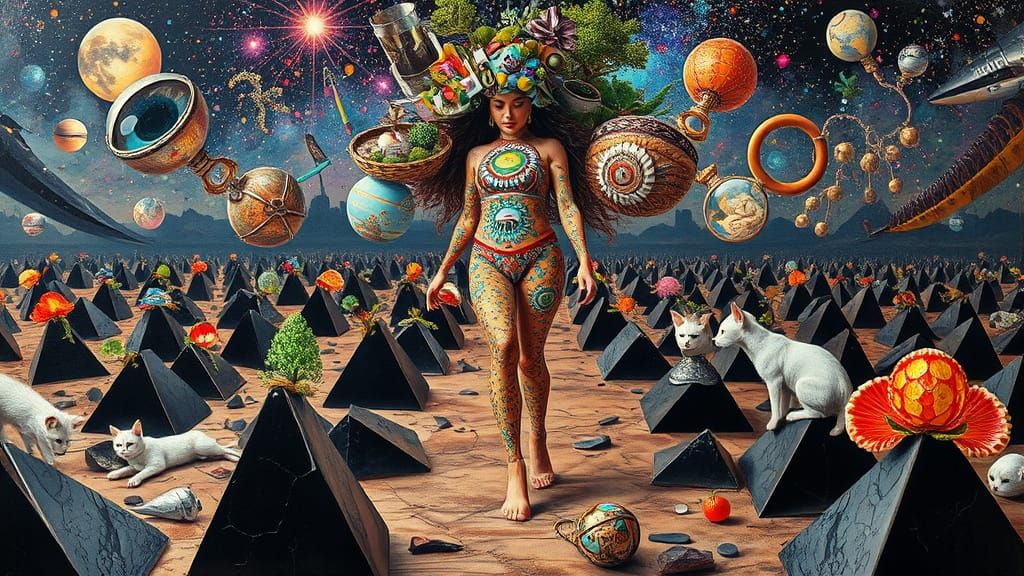 Vibrant Kitchen Tool Goddess Walks on Pyramid Landscapes in ...