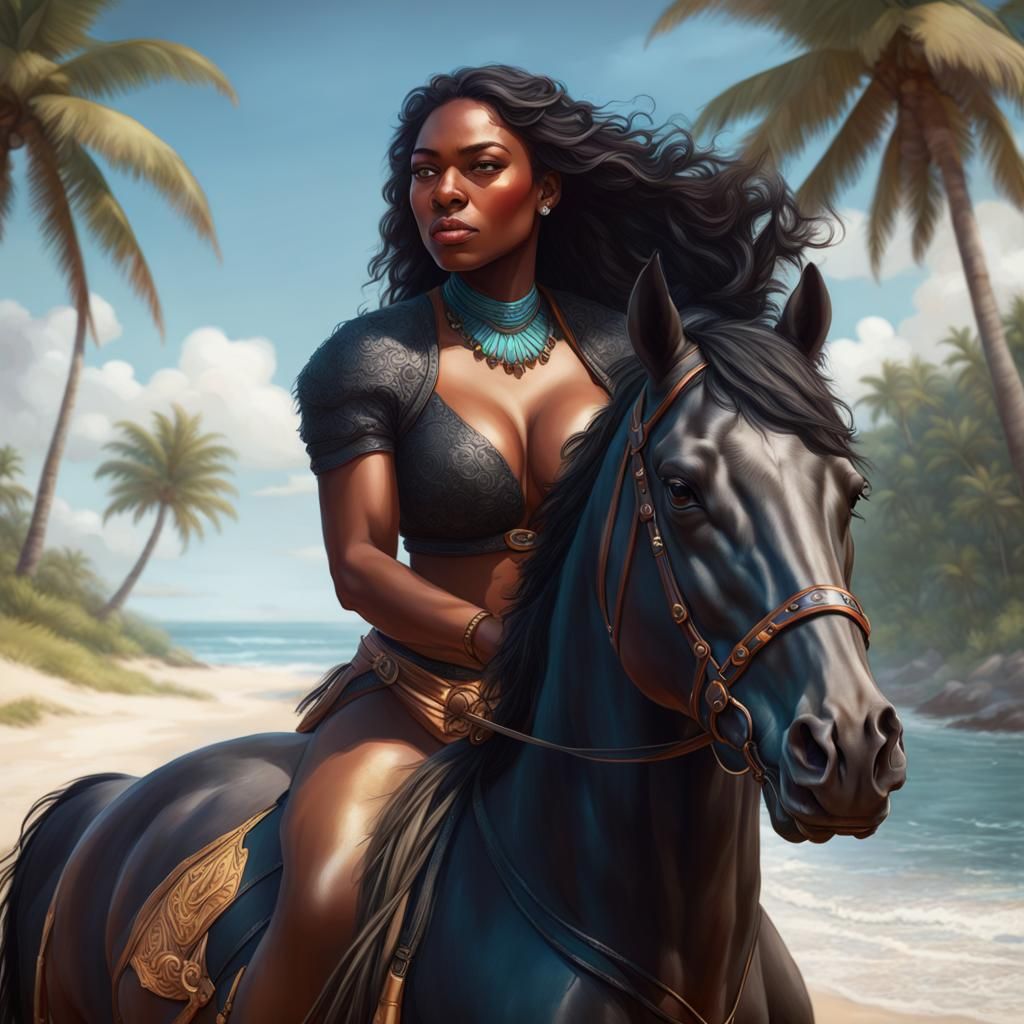 Sensual Caribbean Goddess Rides Majestic Black Stallion