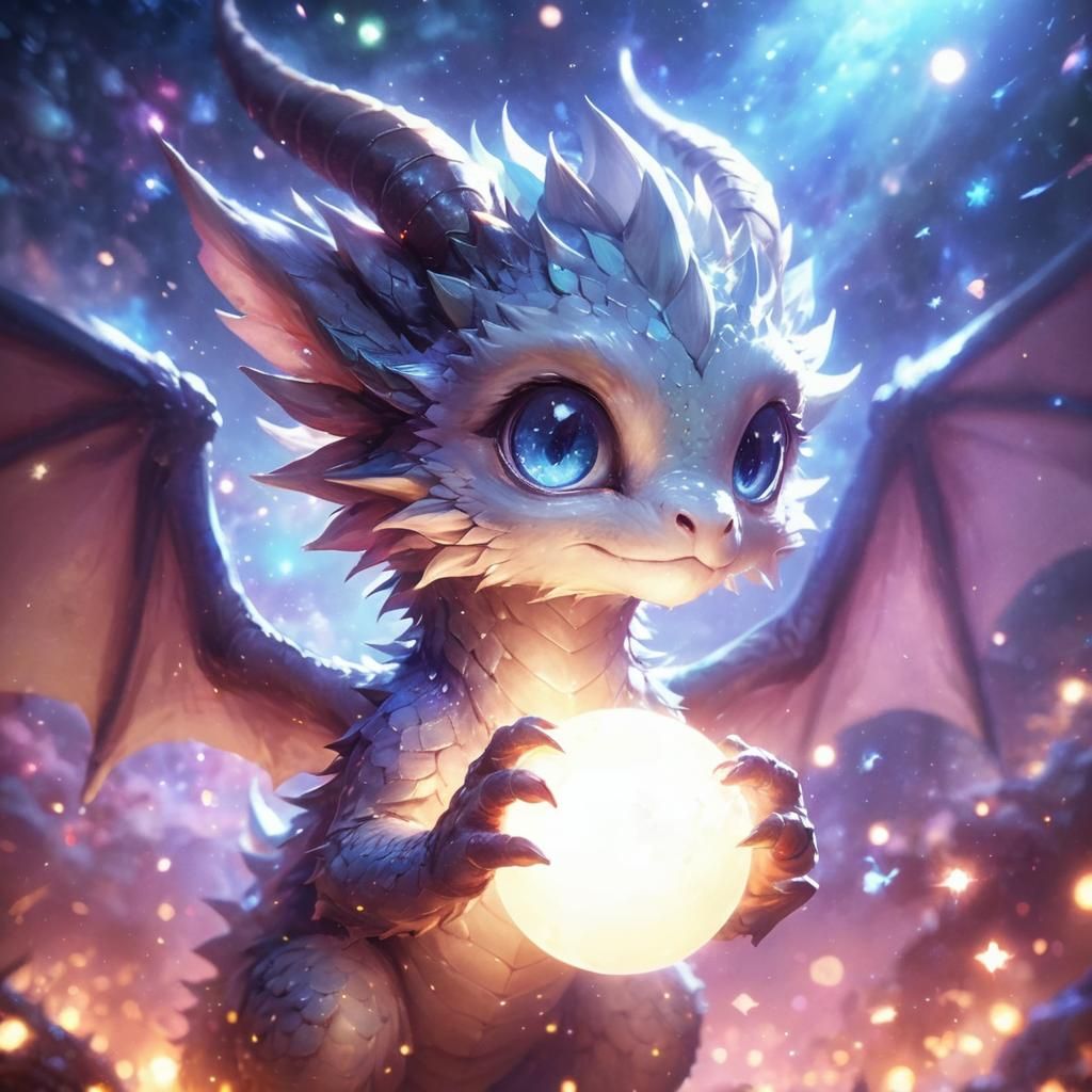 Adorable Dragon with Orb: Anime Style 3D Art
