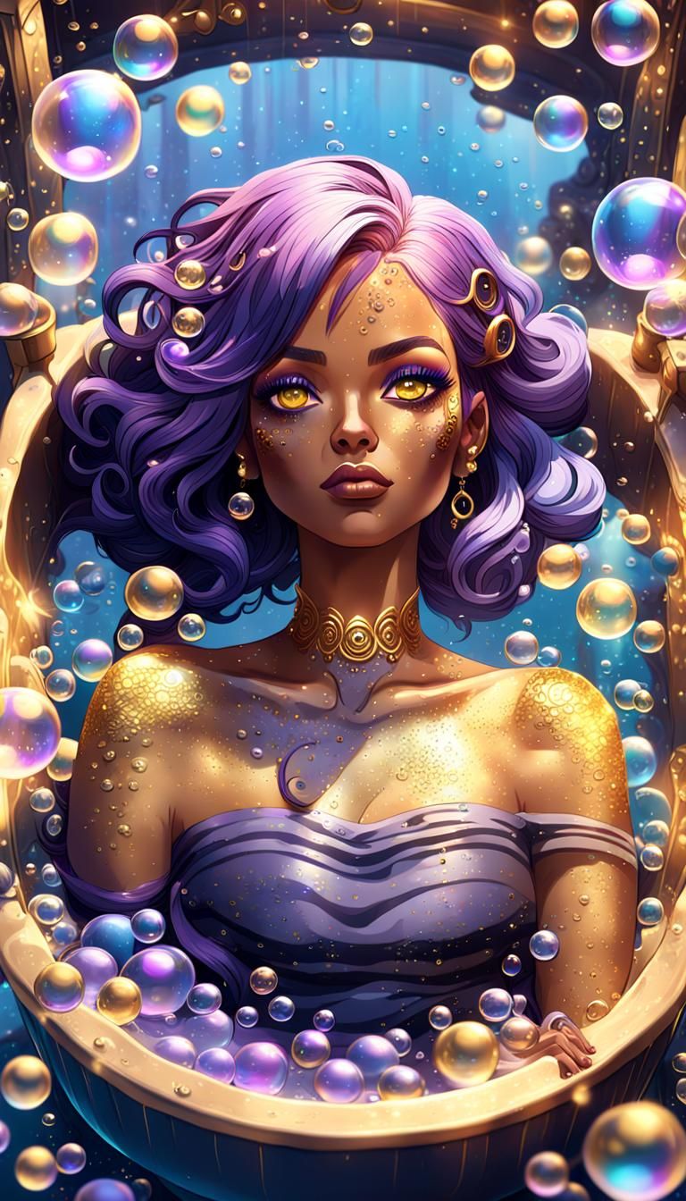 Woman in Bubble Bath: Dark Fantasy Digital Art