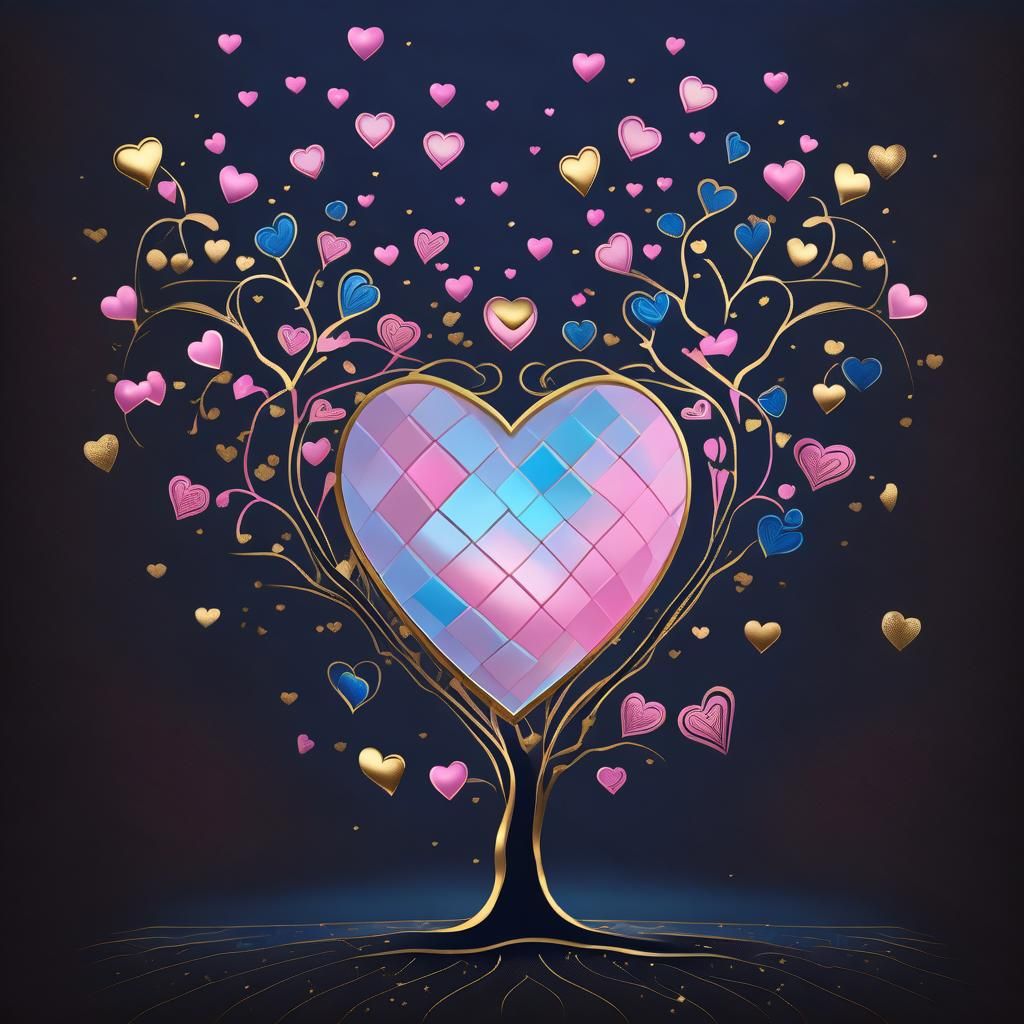 Golden Love Hearts: Pink and Blue Protection