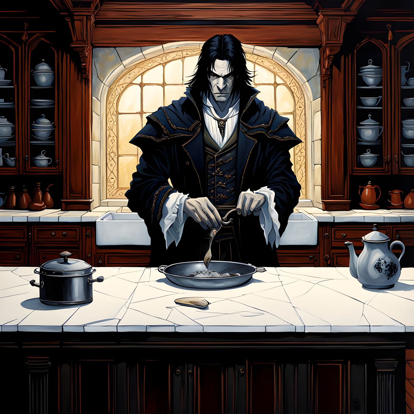 Gothic Castlevania Scene in Monochromatic Hyperrealism