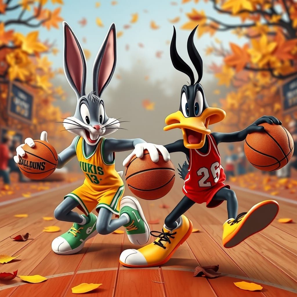 Looney Tunes Basketball Showdown in Autumnal Wonderland