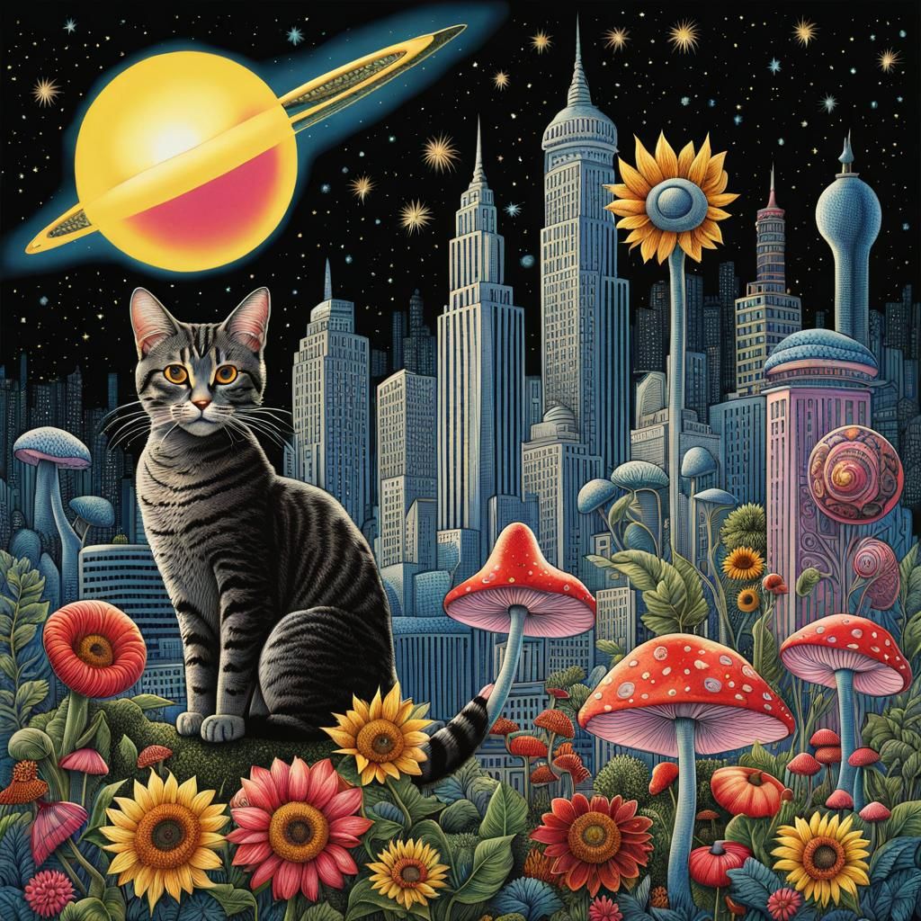 Urban garden utopia metropolis Stipple Magic weird alien pla...