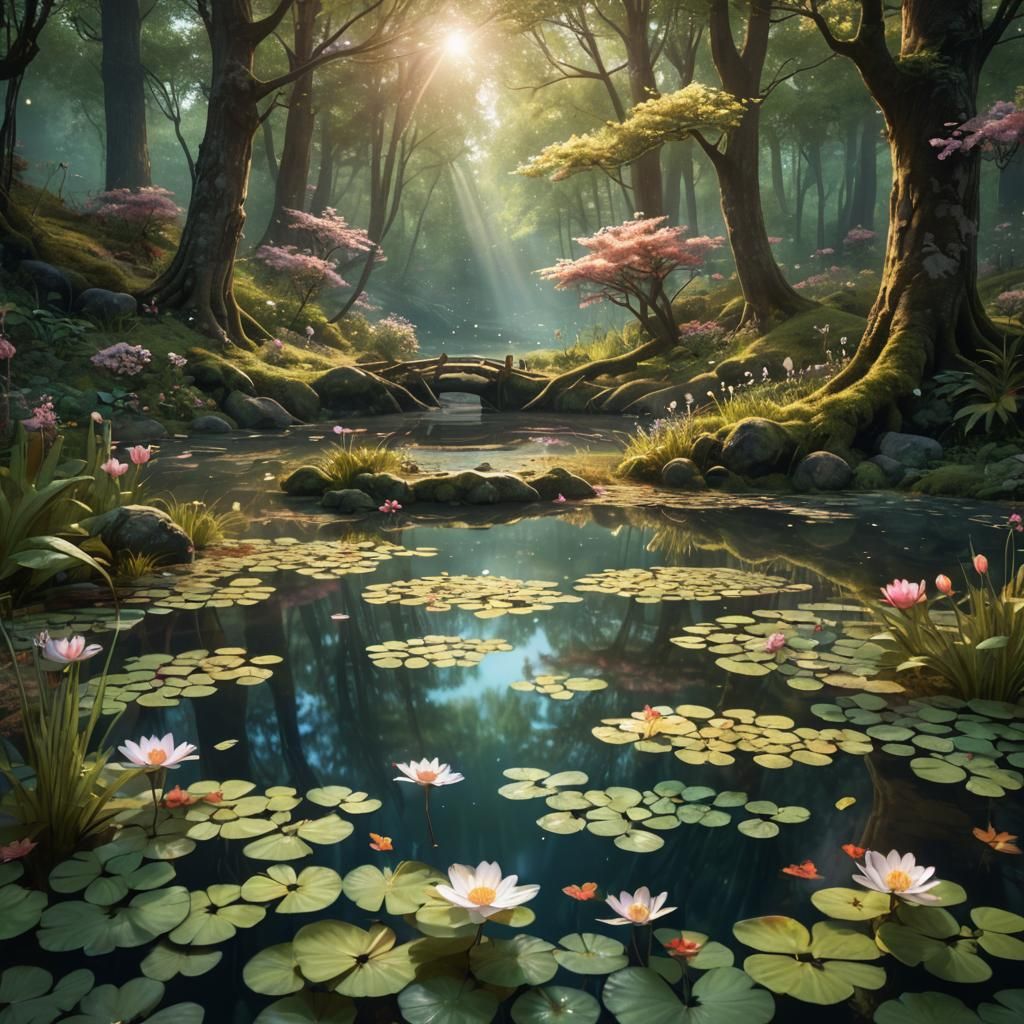 Crystal Pond in Forest: Detailed Matte Painting