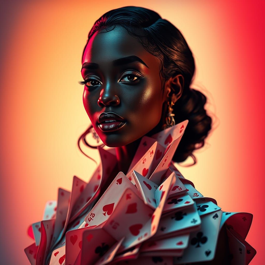 Elegant Woman in Card Gown, Inspired by Hyperrealism