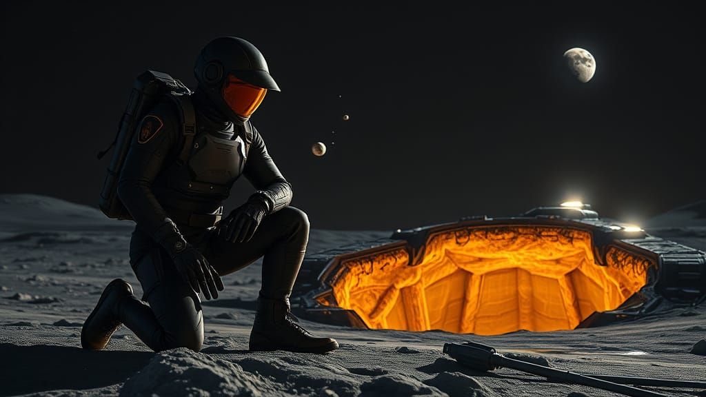 Lunar Exosuit Encounter on Moon