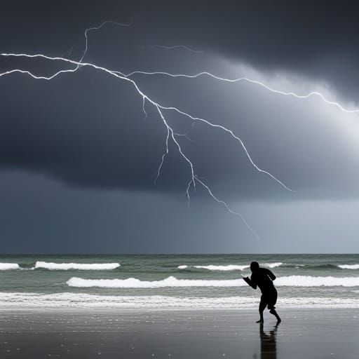 Tornado Rages on White Beach as People Fly Kite