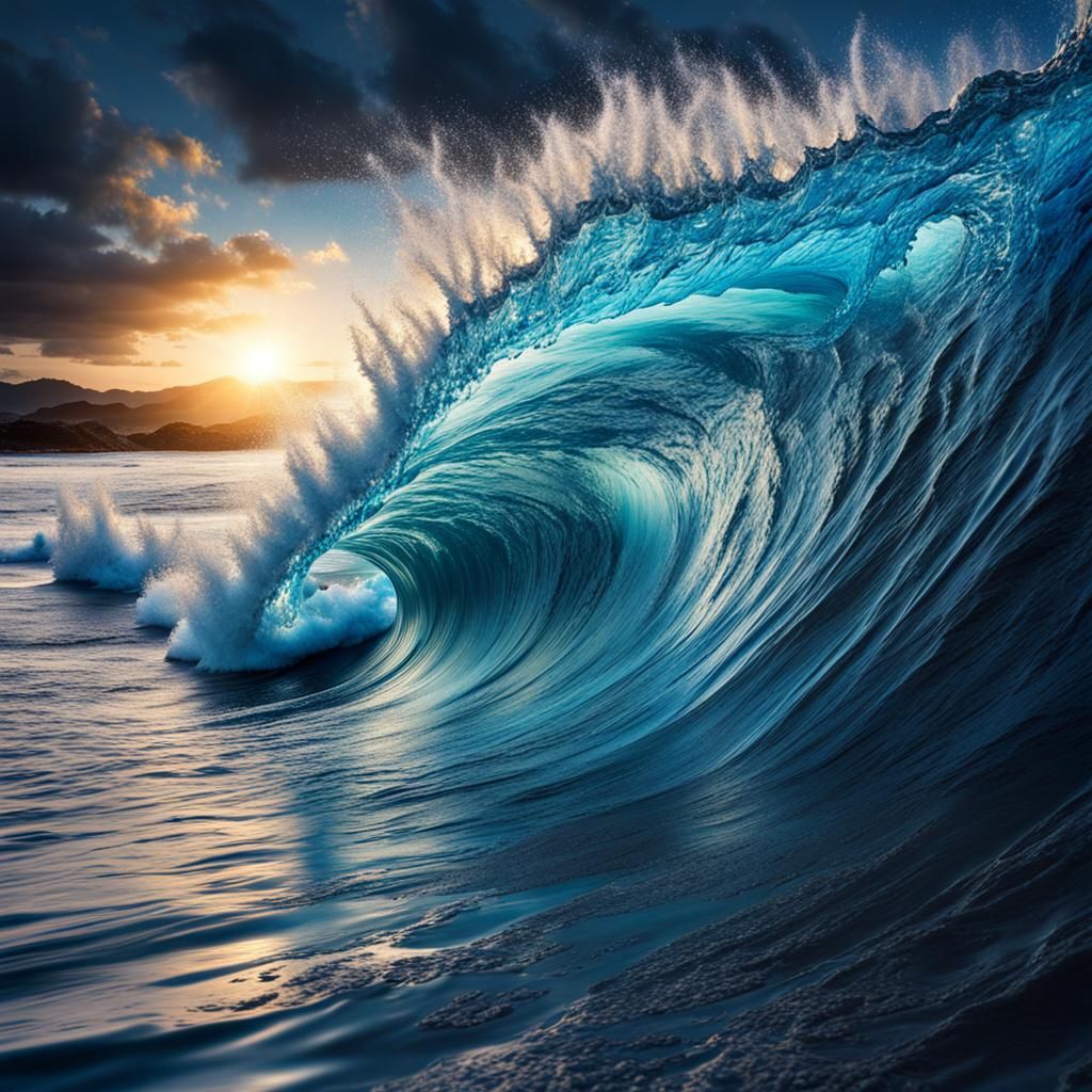 Luminescent Blue Wave with Glowing Details