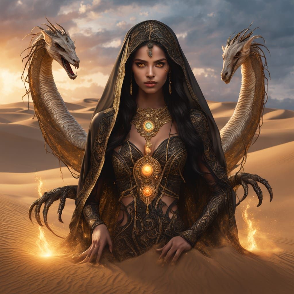 Mystical Desert Spirit Emerges from Golden Dunes
