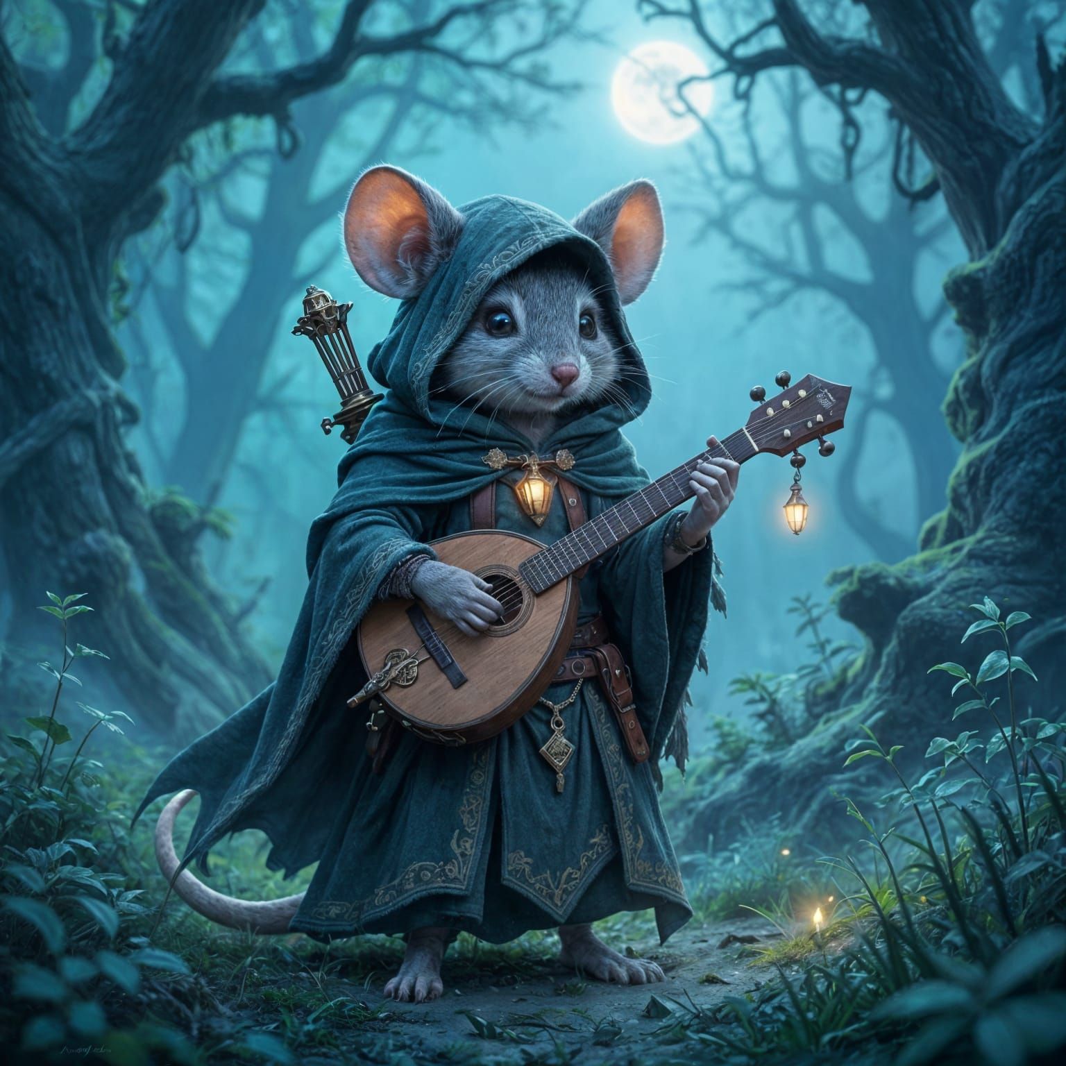 Mouse Wanderer in Twilight Forest Clearing