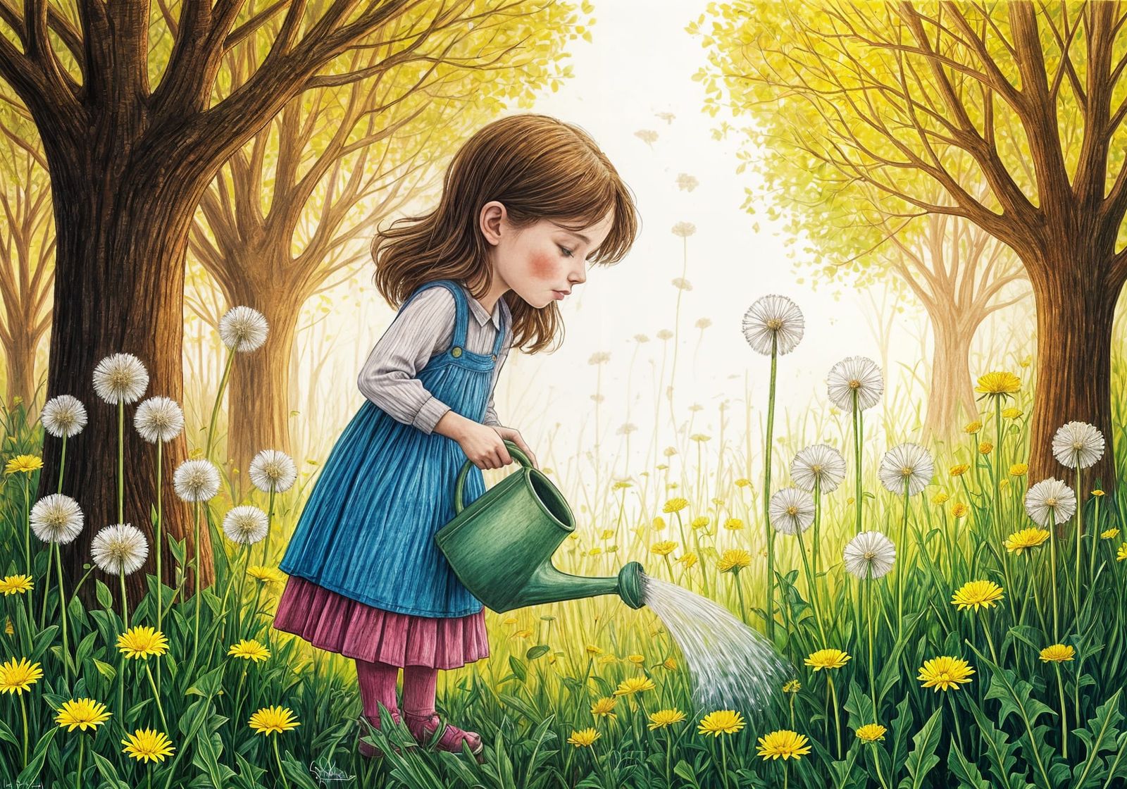 A Young Girl Tends to a Vibrant Garden