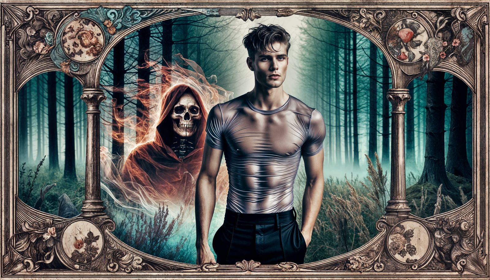 Vampire in Forest with Gothic Grim Reaper